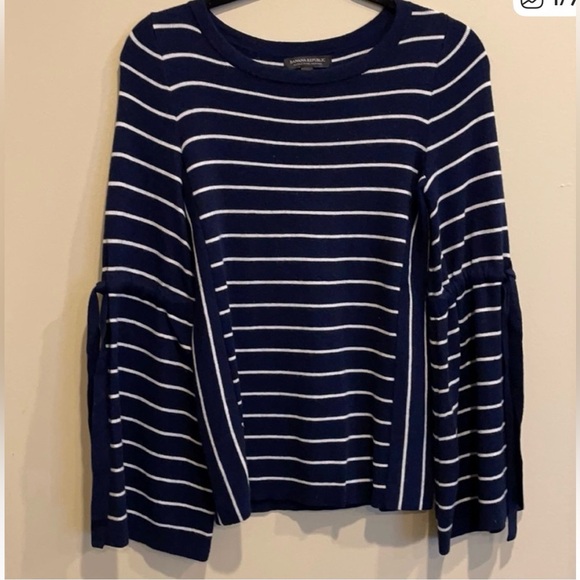 ❤️⚓️ Banana Republic Navy and White Striped 100% Merino Wool Sweater NWOT, Med - Picture 4 of 11